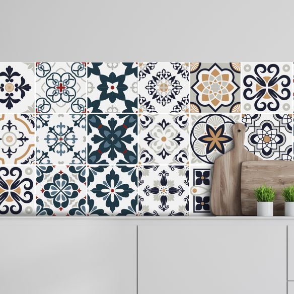 Crédence adhésive carreaux de ciment orange