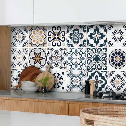 Crédence adhésive carreaux de ciment orange