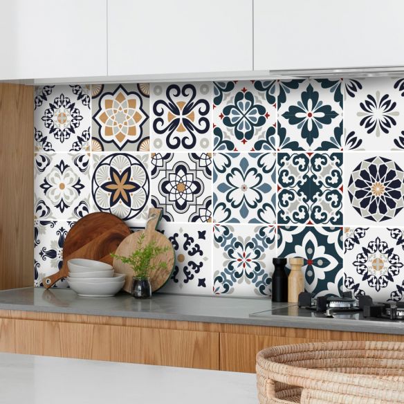 Crédence adhésive carreaux de ciment orange