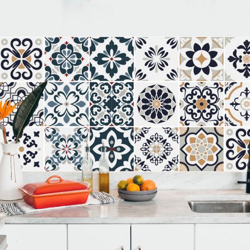 Crédence adhésive carreaux de ciment orange