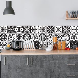 Crédence adhésive carreaux de ciment noir et blanc