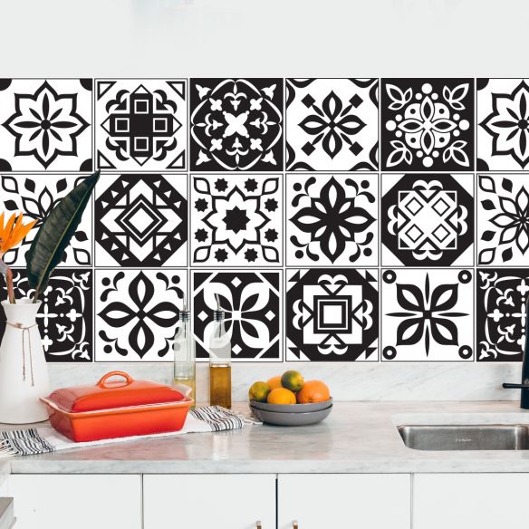 Crédence adhésive carreaux de ciment noir et blanc