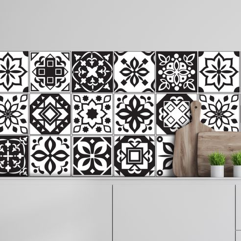 Crédence adhésive carreaux de ciment noir et blanc