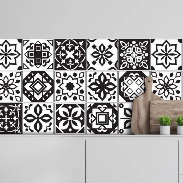 Crédence adhésive carreaux de ciment noir et blanc