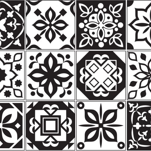 Crédence adhésive carreaux de ciment noir et blanc