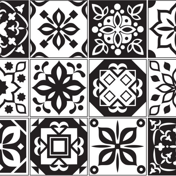 Crédence adhésive carreaux de ciment noir et blanc