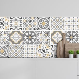 Crédence adhésive carreaux de ciment gris et beige