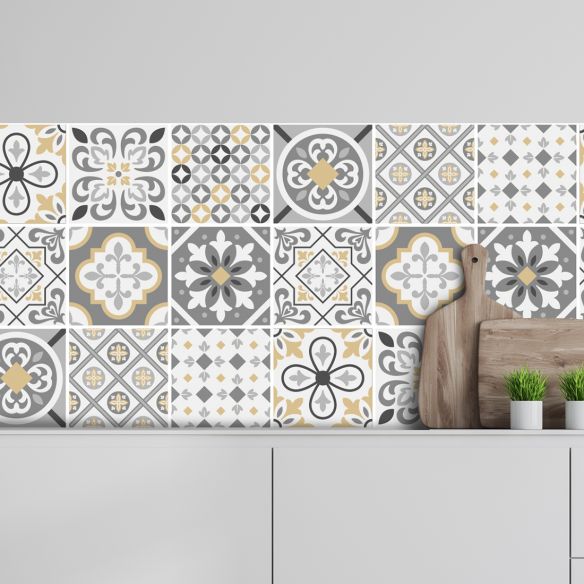 Crédence adhésive carreaux de ciment gris et beige