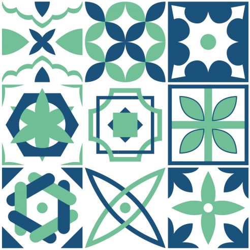 Crédence adhésive carreaux de ciment vert et bleu