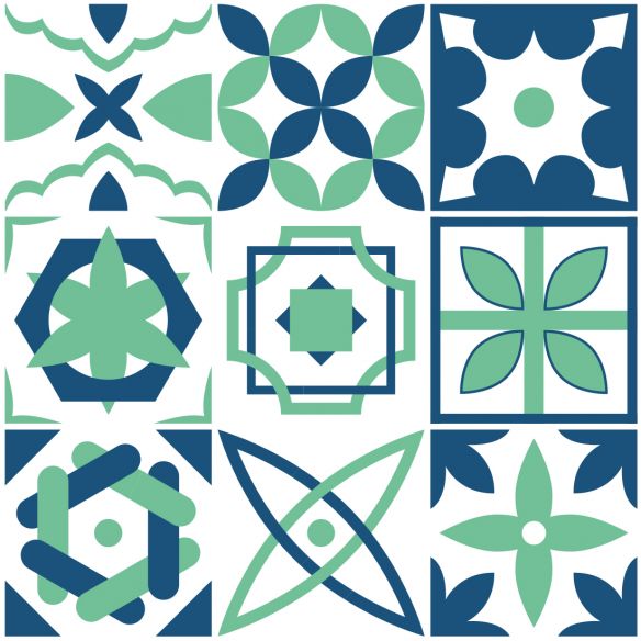 Crédence adhésive carreaux de ciment vert et bleu