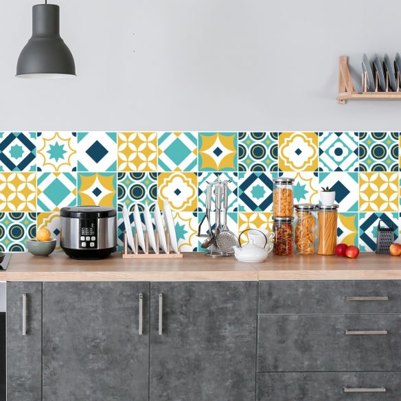 Crédence adhésive carreaux de ciment coloré