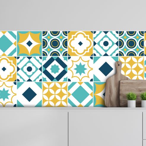 Crédence adhésive carreaux de ciment coloré