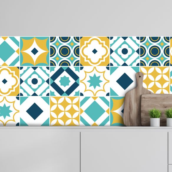 Crédence adhésive carreaux de ciment coloré