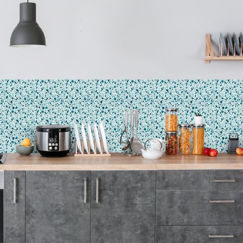 Crédence adhésive terrazzo turquoise