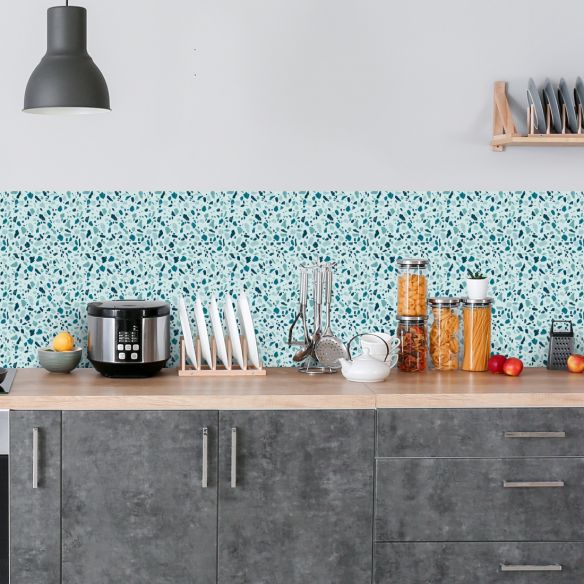 Crédence adhésive terrazzo turquoise