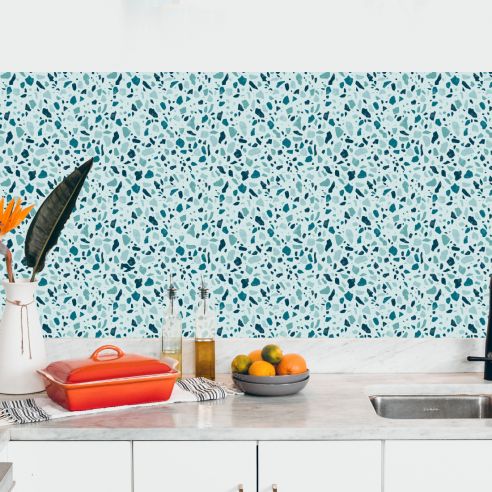 Crédence adhésive terrazzo turquoise