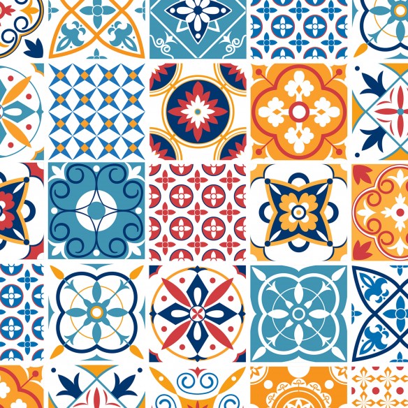 Stickers carrelage carreaux de ciment colorés