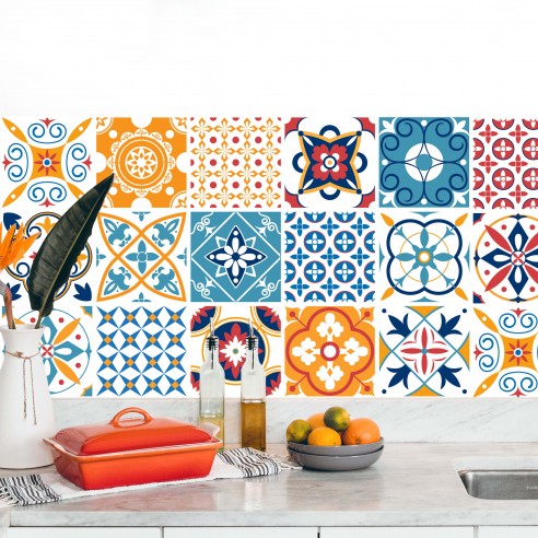 Stickers carrelage carreaux de ciment colorés