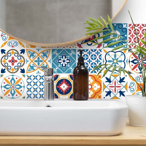 Stickers carrelage carreaux de ciment colorés