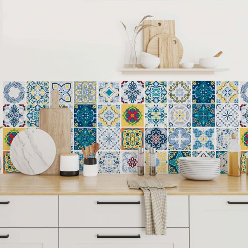 Stickers carrelage carreaux de ciment bleu