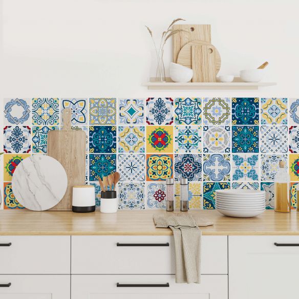 Stickers carrelage carreaux de ciment bleu