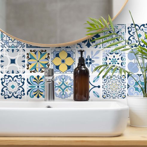 Stickers carrelage carreaux de ciment bleu