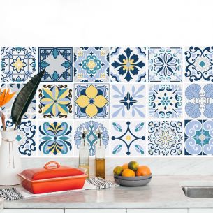Stickers carrelage carreaux de ciment bleu