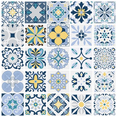 Stickers carrelage carreaux de ciment bleu