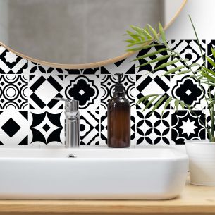 Stickers carrelage carreaux de ciment noir et blanc