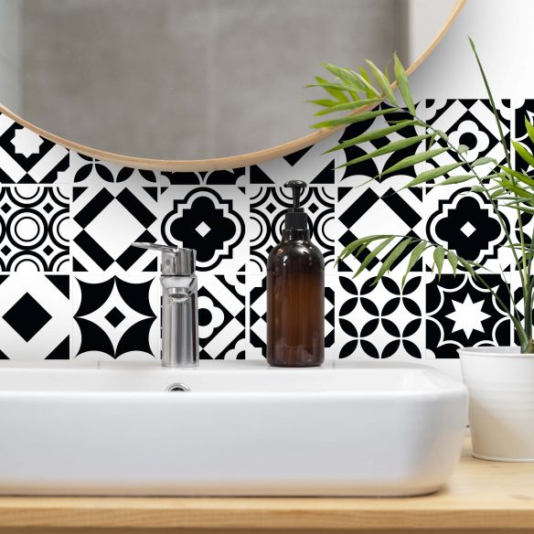 Stickers carrelage carreaux de ciment noir et blanc