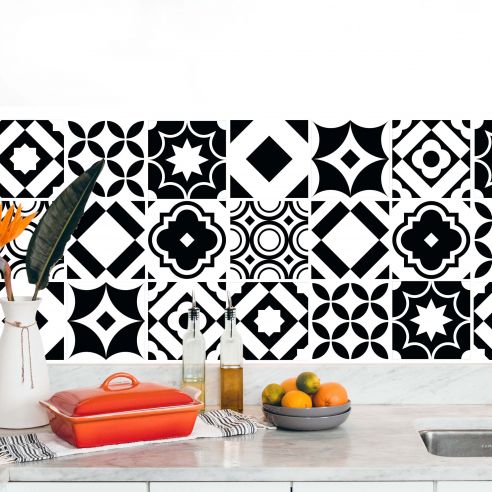 Stickers carrelage carreaux de ciment noir et blanc