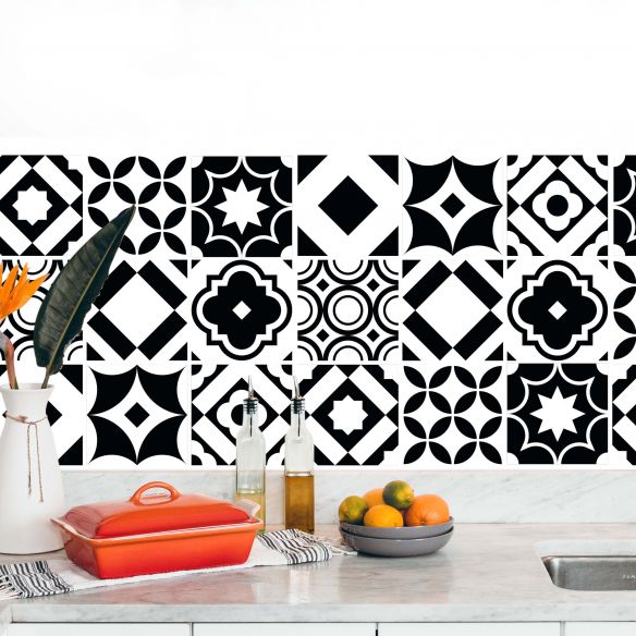 Stickers carrelage carreaux de ciment noir et blanc
