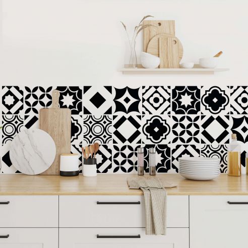 Stickers carrelage carreaux de ciment noir et blanc