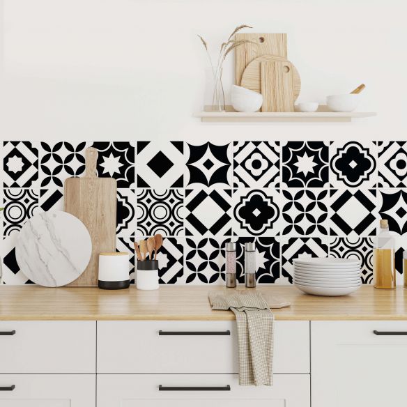 Stickers carrelage carreaux de ciment noir et blanc