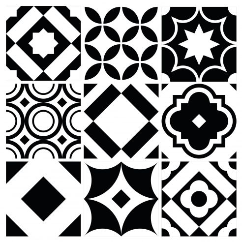 Stickers carrelage carreaux de ciment noir et blanc