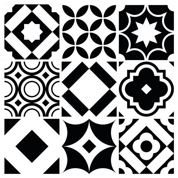 Stickers carrelage carreaux de ciment noir et blanc