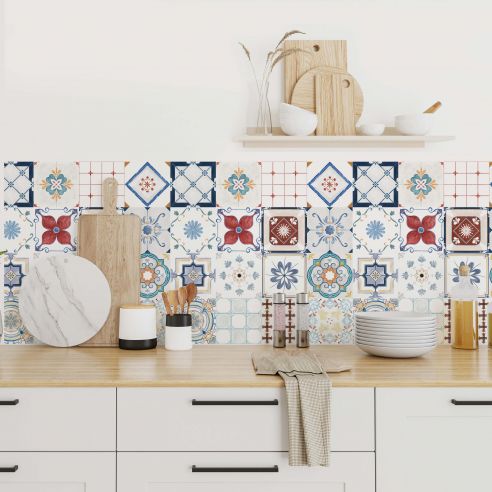 Stickers carrelage carreaux de ciment effet aquarelle