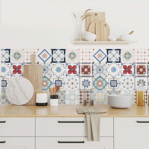 Stickers carrelage carreaux de ciment effet aquarelle