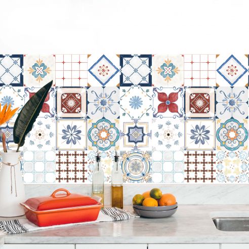 Stickers carrelage carreaux de ciment effet aquarelle