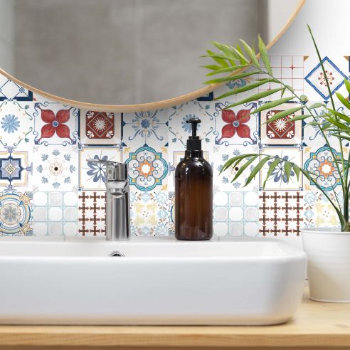 Stickers carrelage carreaux de ciment effet aquarelle