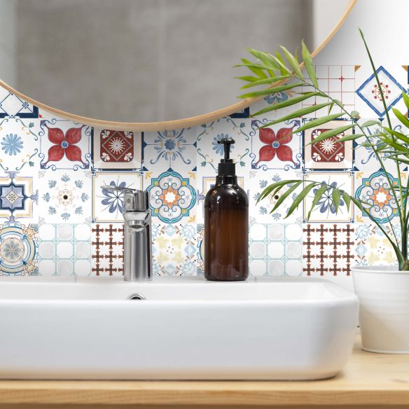 Stickers carrelage carreaux de ciment effet aquarelle