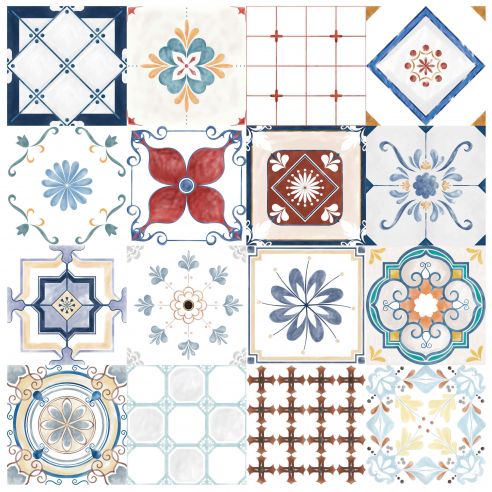 Stickers carrelage carreaux de ciment effet aquarelle