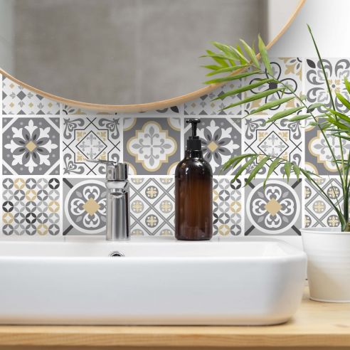 Stickers carrelage carreaux de ciment gris