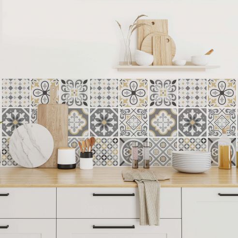 Stickers carrelage carreaux de ciment gris