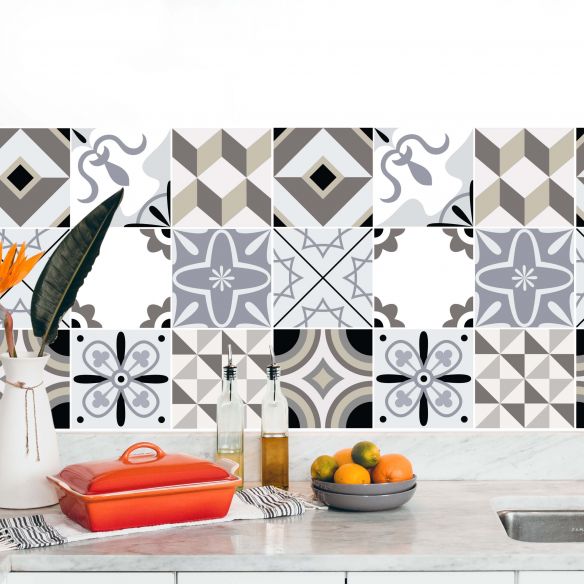 Stickers carrelage carreaux de ciment gris et marron