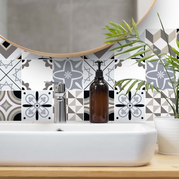 Stickers carrelage carreaux de ciment gris et marron