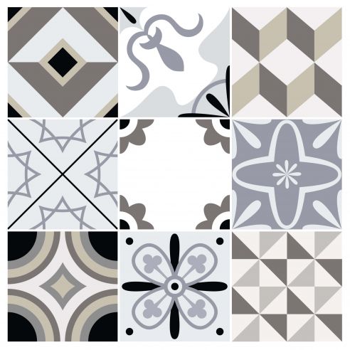 Stickers carrelage carreaux de ciment gris et marron