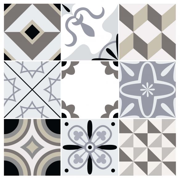 Stickers carrelage carreaux de ciment gris et marron