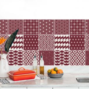 Stickers carrelage carreaux de ciment bordeau