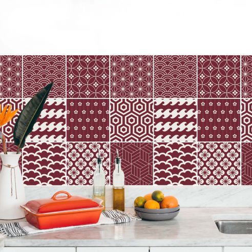 Stickers carrelage carreaux de ciment bordeau